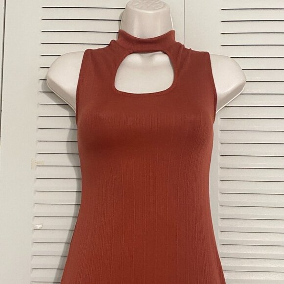 Derek Heart Rust Cutout Bodycon Midi Dress Size Small Sleeveless High Neck Sexy - Picture 4 of 7